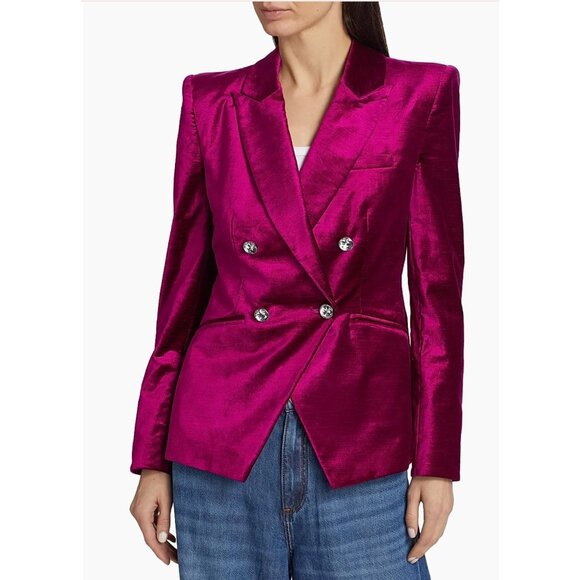 Veronica Beard Elam Dickey Velvet Crystal Blazer Fushia - Size 0 - Picture 1 of 11